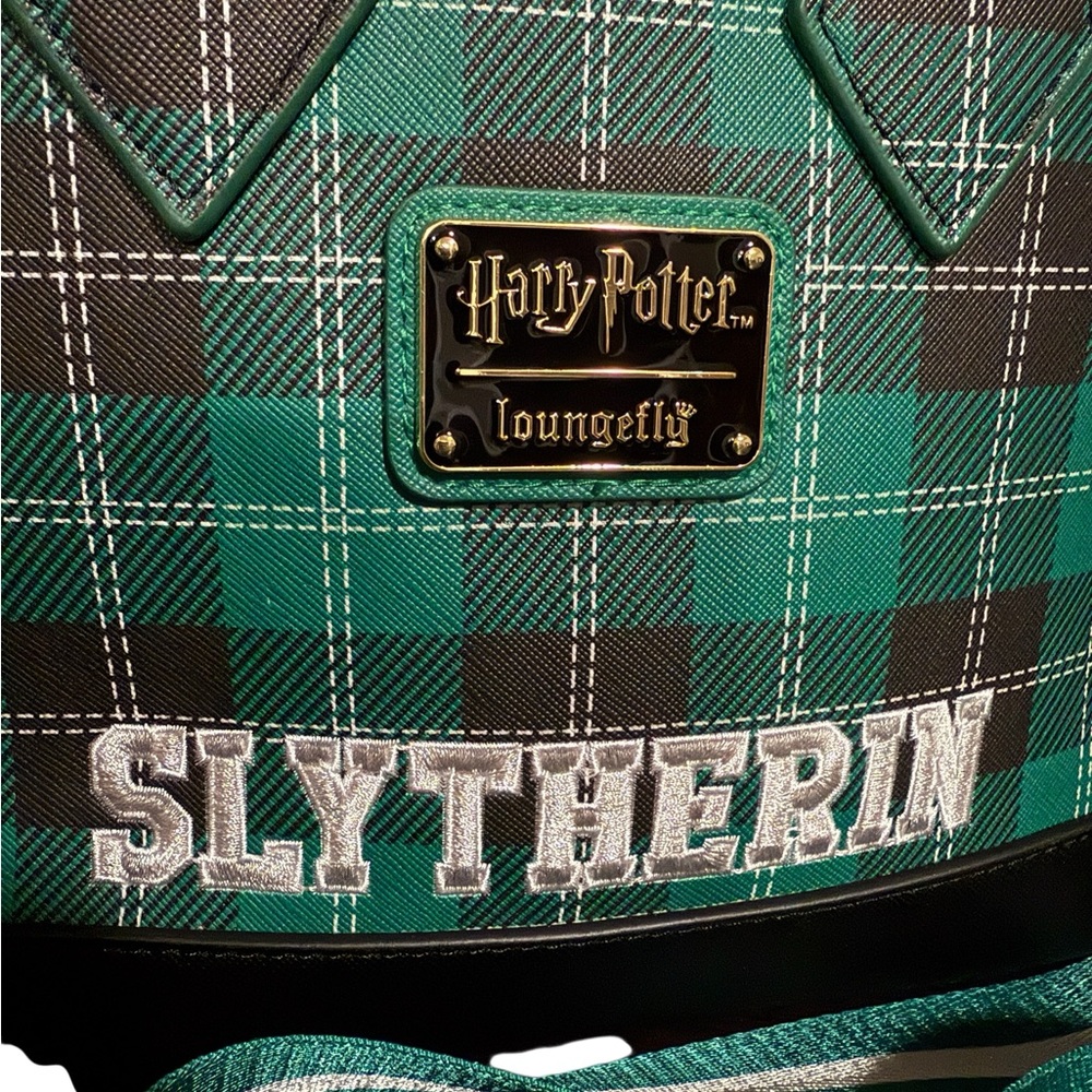 NWTS Loungefly Harry Potter Slytherin Patch Varsity Plaid Crossbody Bag, Multi - Picture 9 of 12